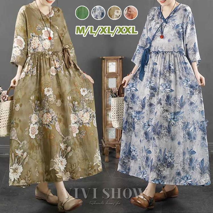 ワンピース 春夏 ワンピ ロングワンピース レディース 総柄 花柄
