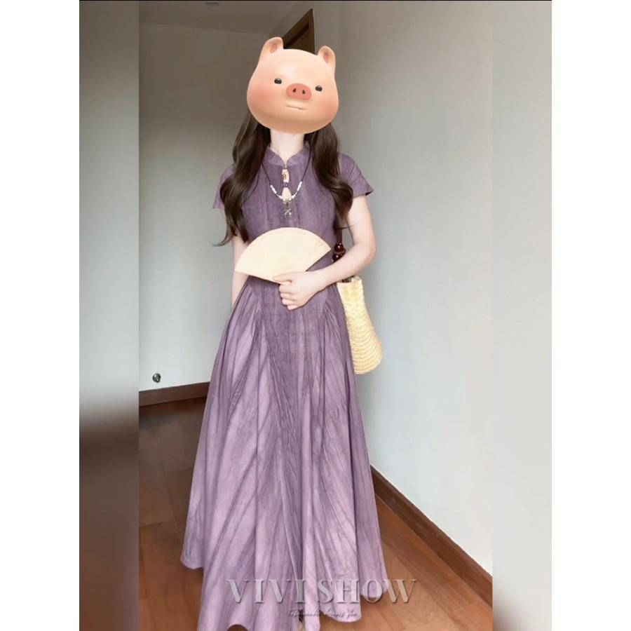 ワンピース レディース マキシワンピース ハイネック 半袖 サマー