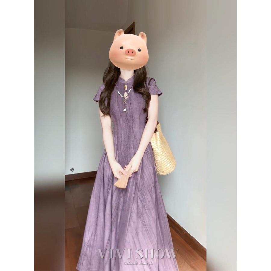 ワンピース レディース マキシワンピース ハイネック 半袖 サマー
