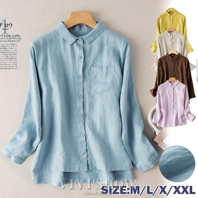 美品 ロロピアーナ コットンリネン 綿麻 ストライプシャツ 長袖ブラウス L シャツ ブラウス レディース トップス リネンシャツ コットンリネン