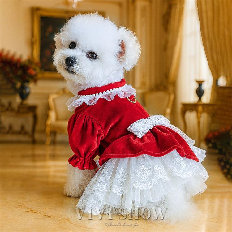 犬服 ワンピース ペット服 可愛い ドレス 春秋冬 ドッグウェア 蝶結び 
