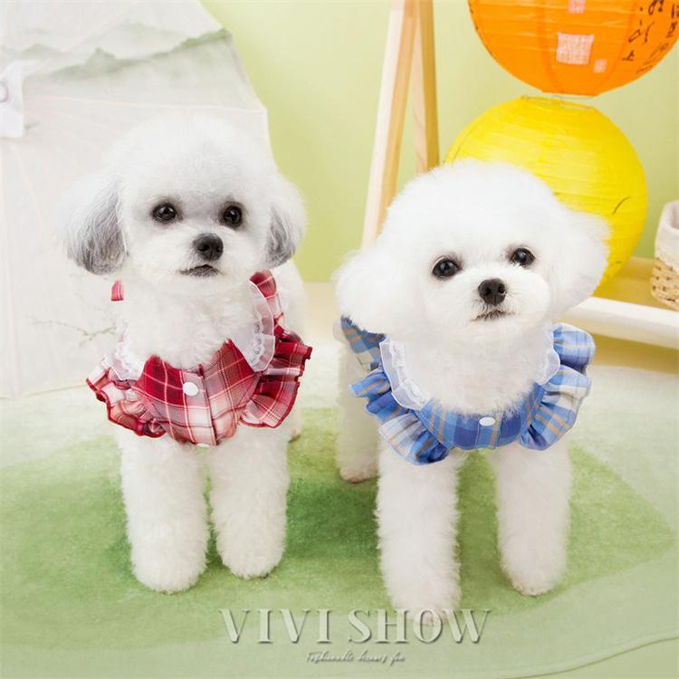 犬服 ワンピース フリフリ ドッグウェア 秋 服 チェック レース 可愛い