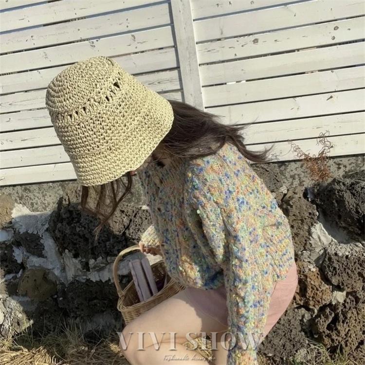 麦わら帽子 バケットハット レディース 深め 帽子 麦わら帽子風
