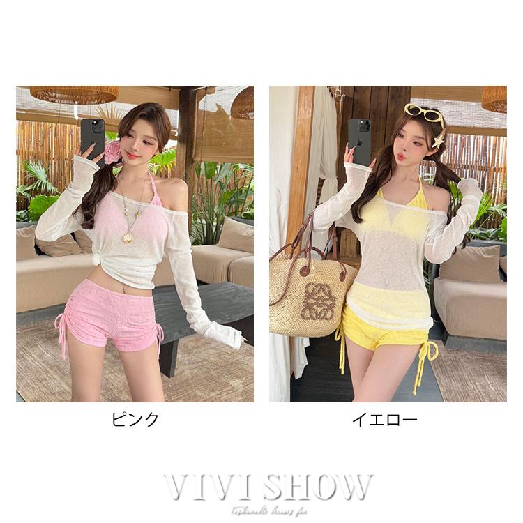 水着 レディース 体型カバー シアートップス付き シャーリング