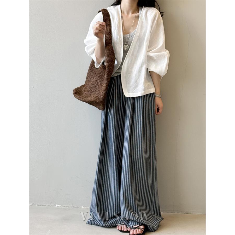 レディース ワイドパンツ ストライプパンツ ワイド ゆったり