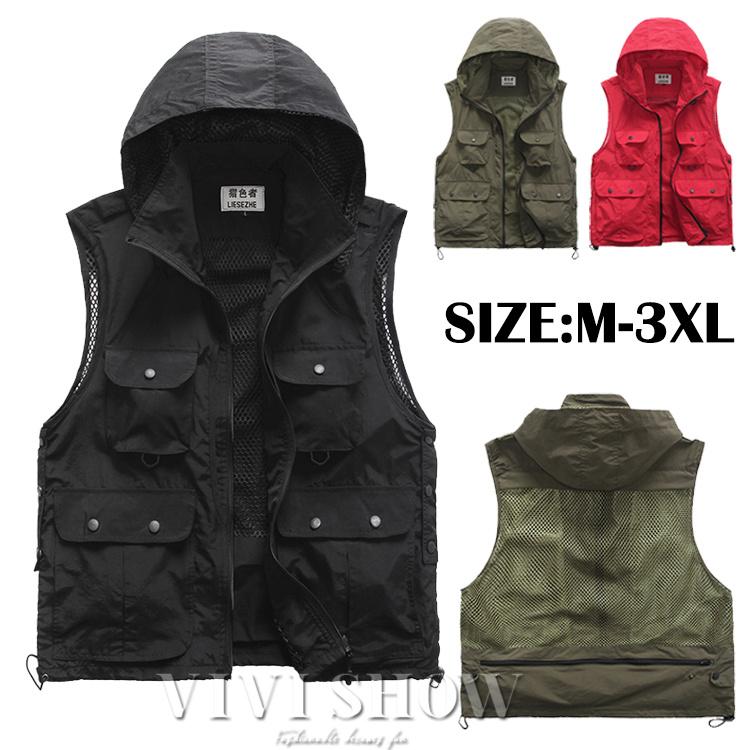 ベスト メンズ トップス フード付きベスト カジュアル 薄手 前開き