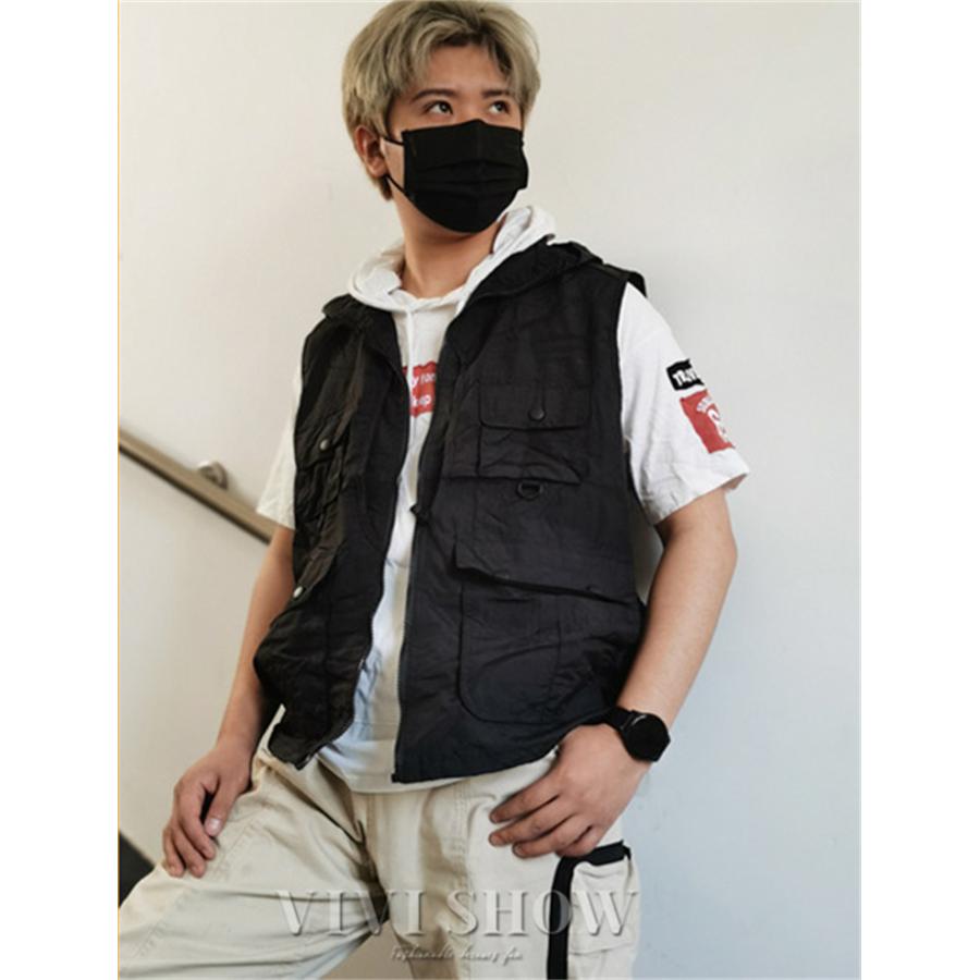 フード付きベスト 防寒フーディベスト ユニセックス 5034－35 ブラック （S～XL