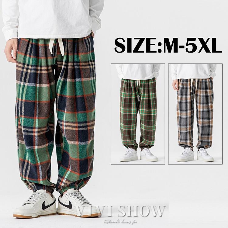 チェック柄 カジュアルパンツ メンズ 春 長ズボン ゆったり ワイド