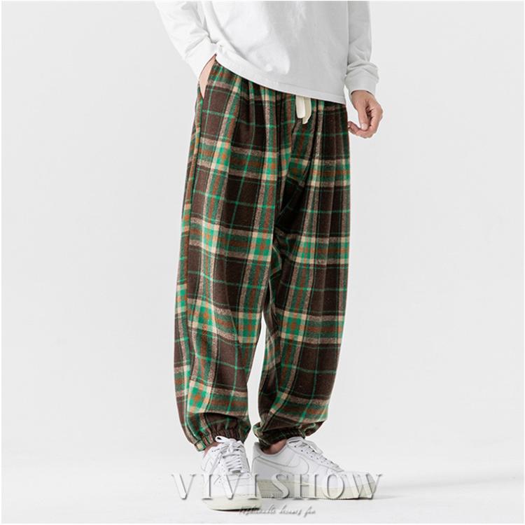 チェック柄 カジュアルパンツ メンズ 春 長ズボン ゆったり ワイド