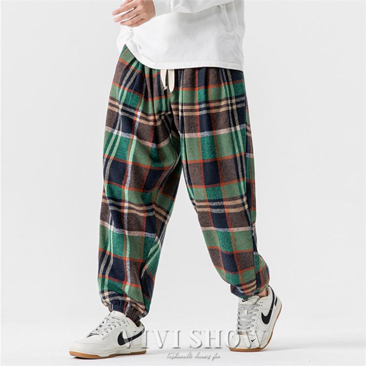 チェック柄 カジュアルパンツ メンズ 春 長ズボン ゆったり ワイド