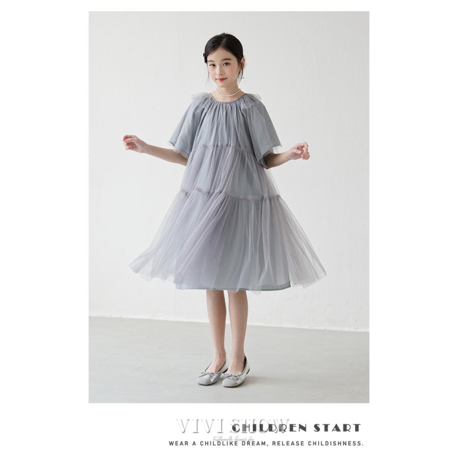 女の子 チュール ワンピース 子供服 キッズ 可愛い 半袖ワンピース 