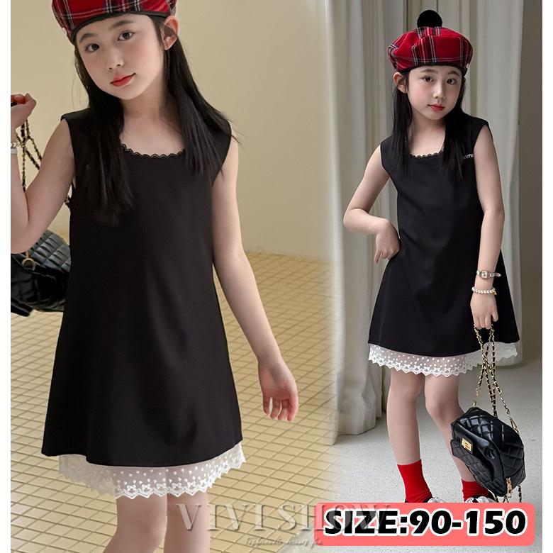 ノースリーブ ワンピース 子供服 膝丈 女の子 裾レース キッズ