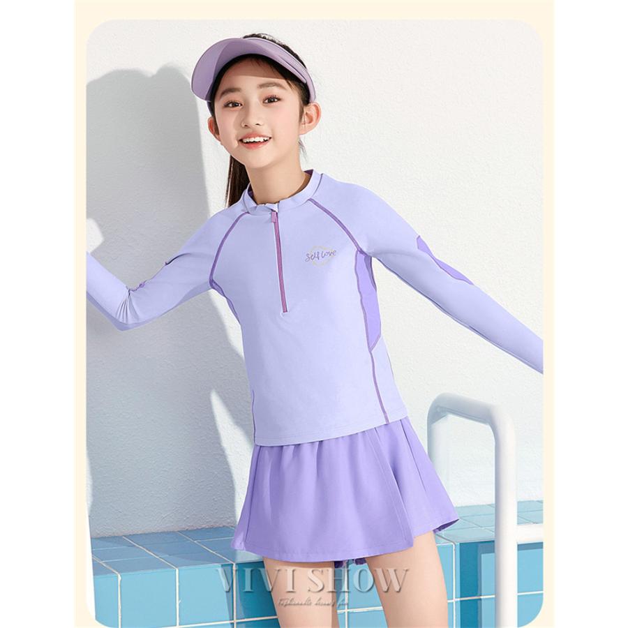 子供 キッズ水着 女の子 セパレート 長袖ラッシュガード ショート