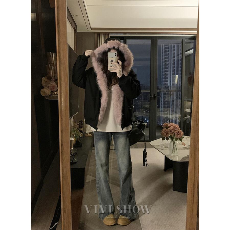 フード付き 中綿コート ファージャケット リバーシブル ジャケット