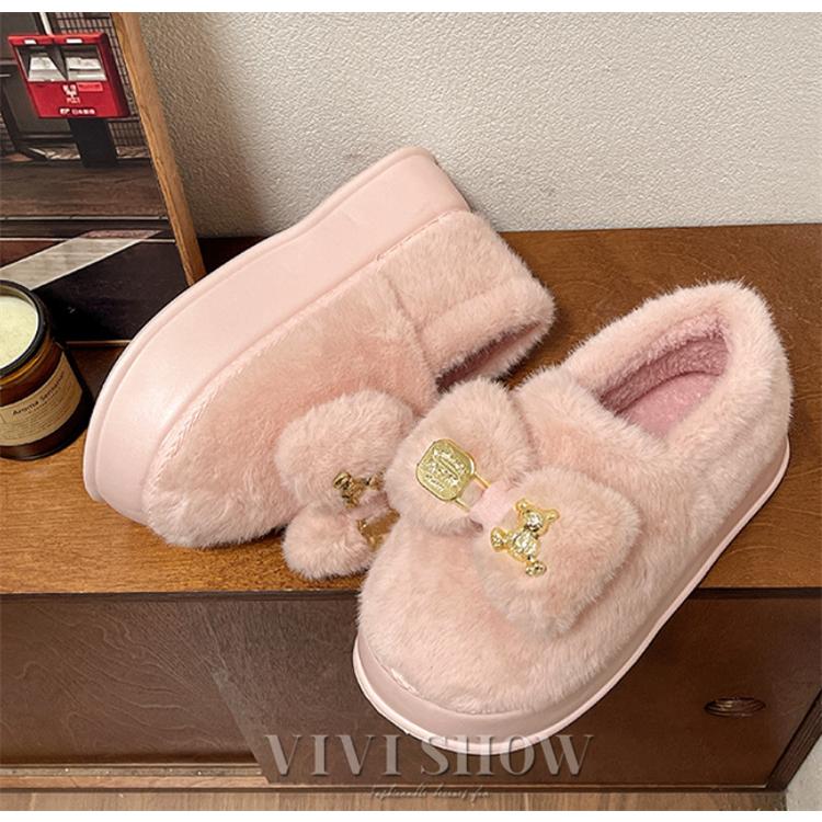 スリッパ レディース リボン付き 可愛い 厚底スリッパ あったか 暖かい