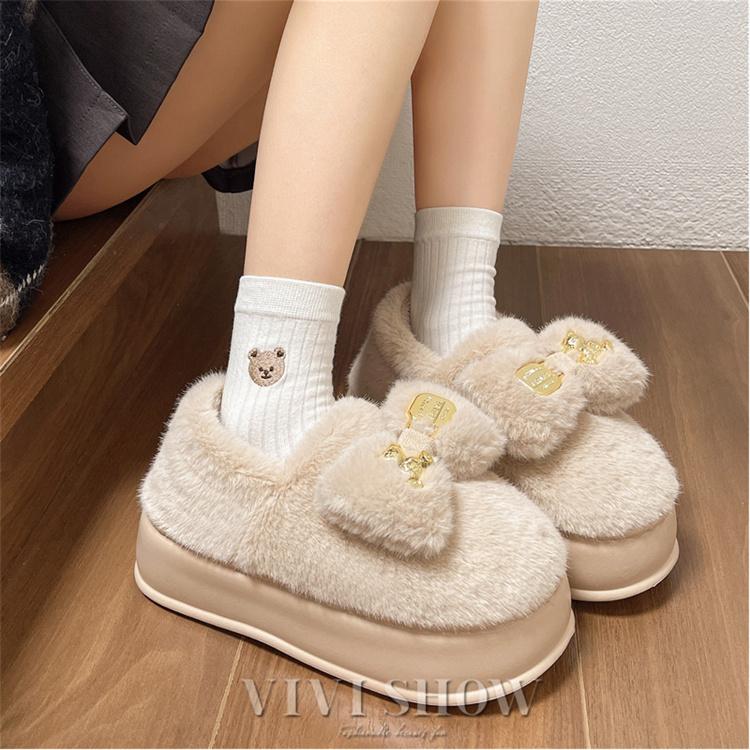 スリッパ レディース リボン付き 可愛い 厚底スリッパ あったか 暖かい