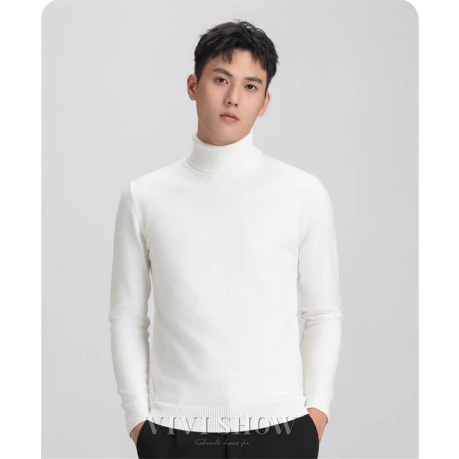 ニット メンズ タートルネック ニットセーター 長袖 無地 保温