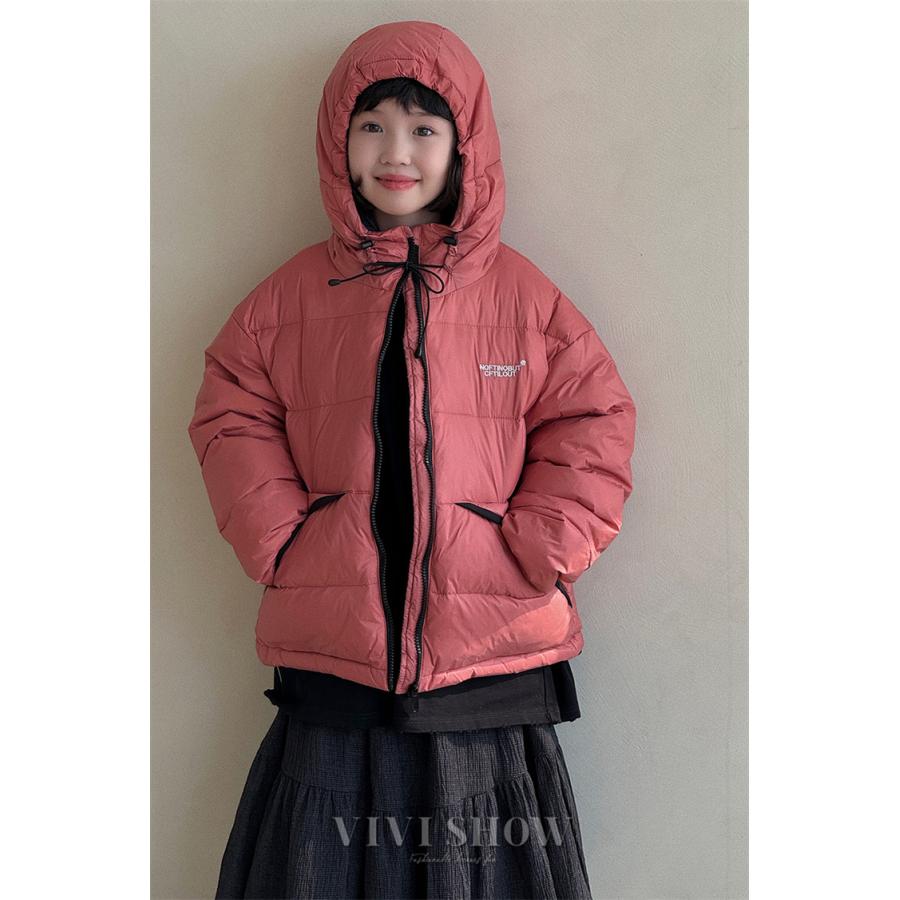 秋冬 ダウン風コート キッズト フード付き ショート 女の子 男の子