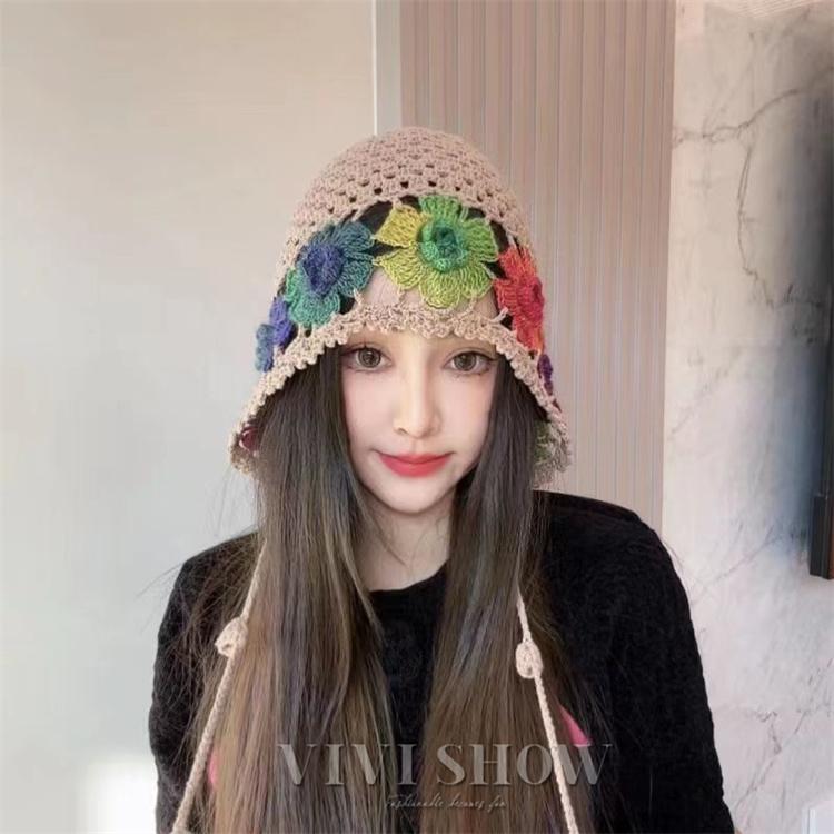 クロシェハット 帽子 クロシェ編み カラフル 花柄 かぎ針編み