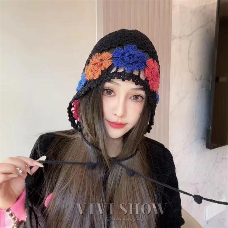 クロシェハット 帽子 クロシェ編み カラフル 花柄 かぎ針編み