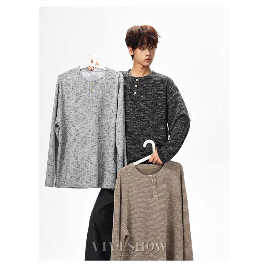 ロンT Tシャツ メンズ トップス カットソー 長袖Tシャツ ヘンリー