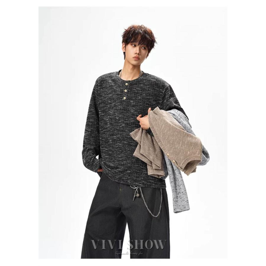 ロンT Tシャツ メンズ トップス カットソー 長袖Tシャツ ヘンリー