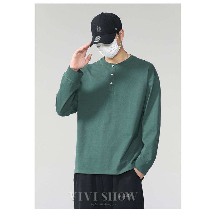 ロンT Tシャツ メンズ トップス カットソー 長袖Tシャツ ヘンリー