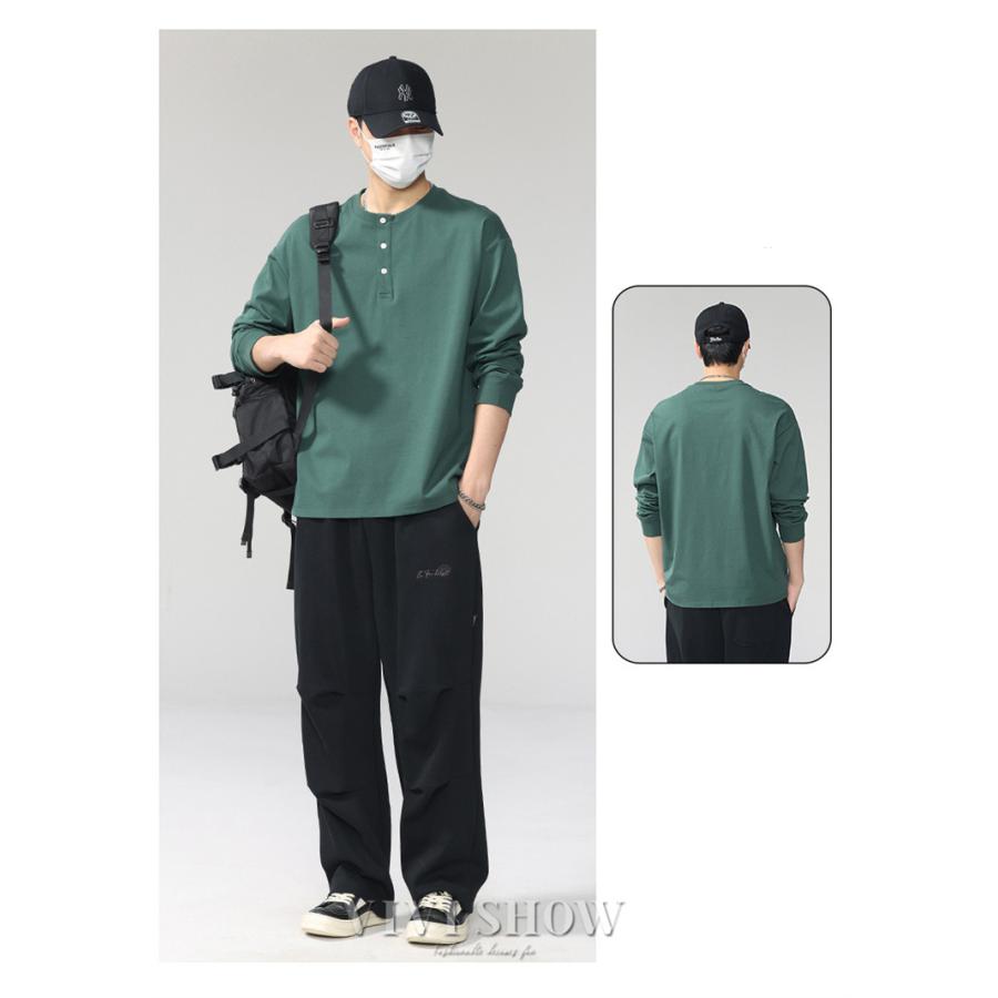 ロンT Tシャツ メンズ トップス カットソー 長袖Tシャツ ヘンリー
