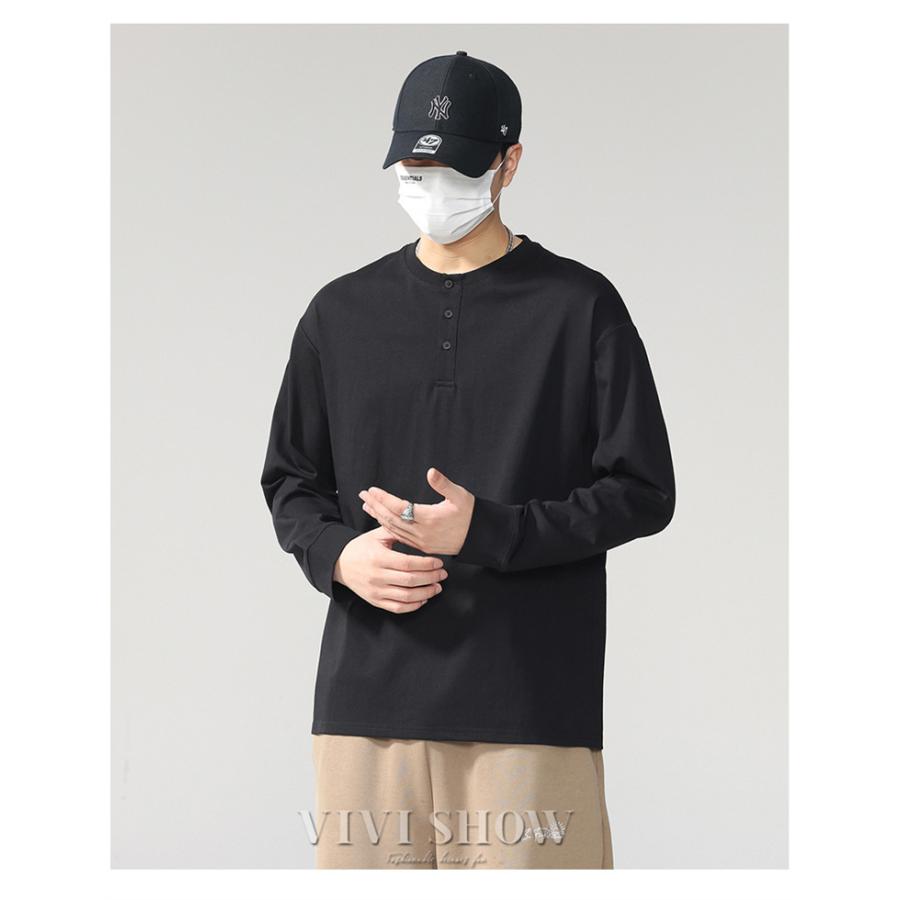 ロンT Tシャツ メンズ トップス カットソー 長袖Tシャツ ヘンリー