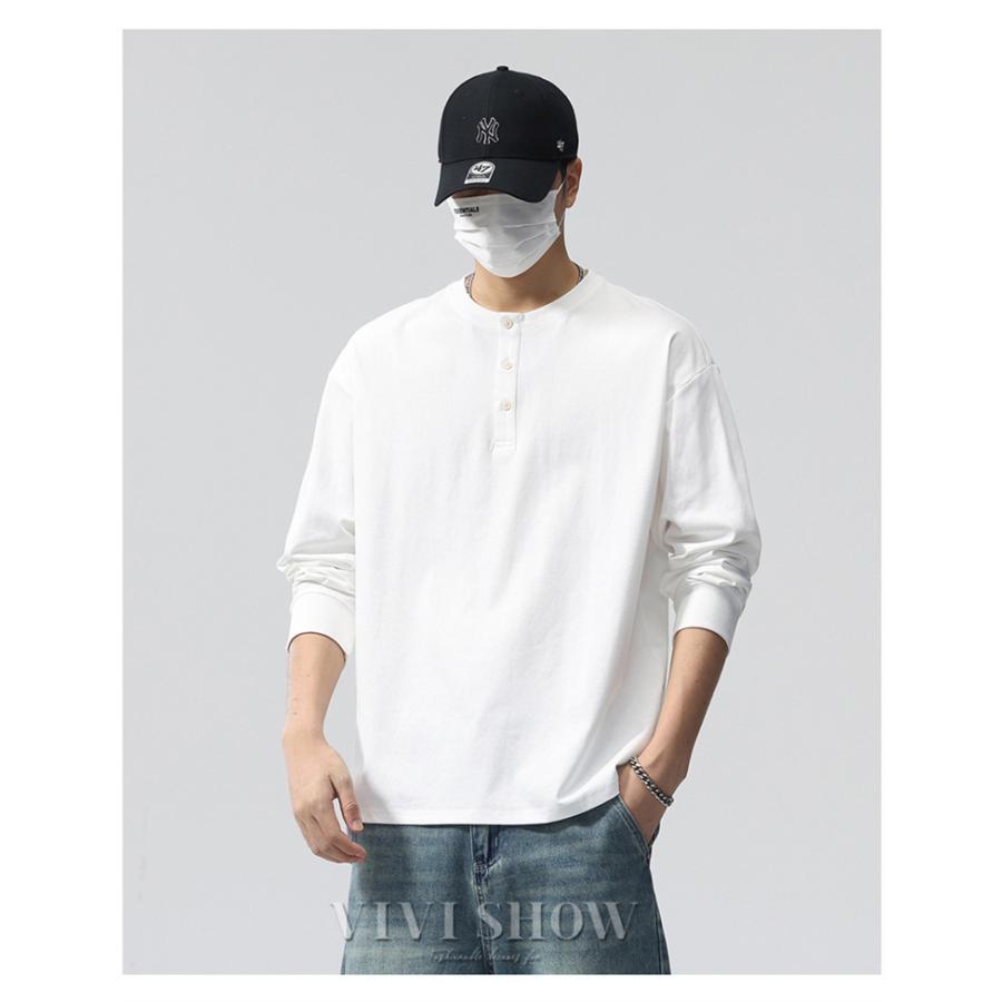 ロンT Tシャツ メンズ トップス カットソー 長袖Tシャツ ヘンリー
