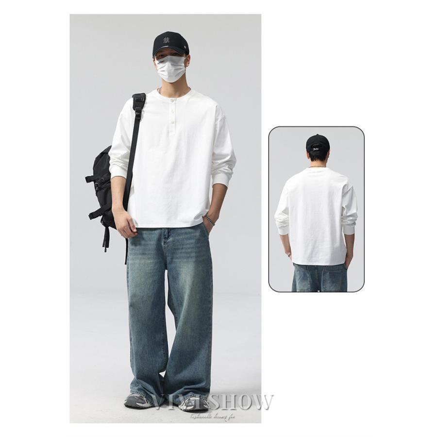ロンT Tシャツ メンズ トップス カットソー 長袖Tシャツ ヘンリー
