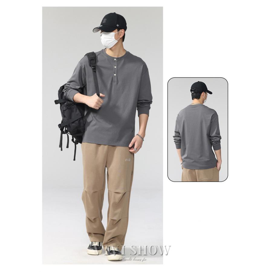 ロンT Tシャツ メンズ トップス カットソー 長袖Tシャツ ヘンリー