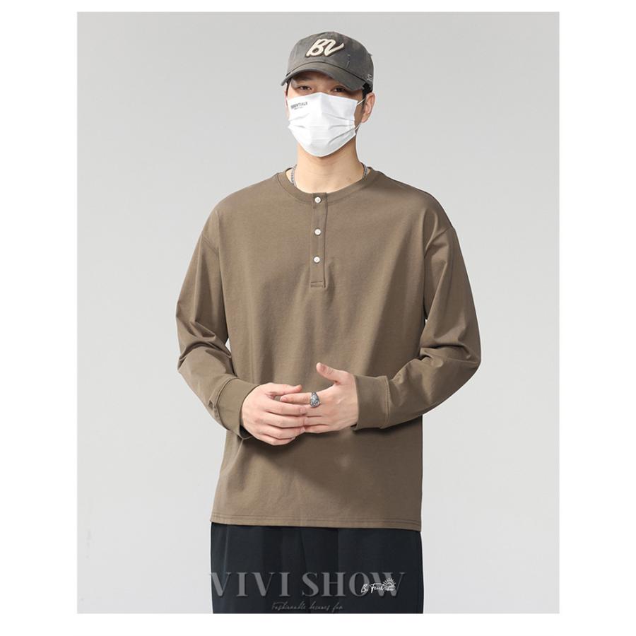 ロンT Tシャツ メンズ トップス カットソー 長袖Tシャツ ヘンリー