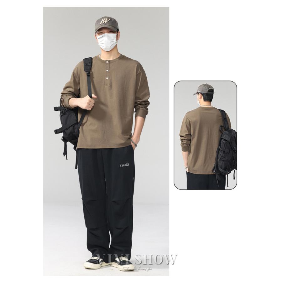 ロンT Tシャツ メンズ トップス カットソー 長袖Tシャツ ヘンリー