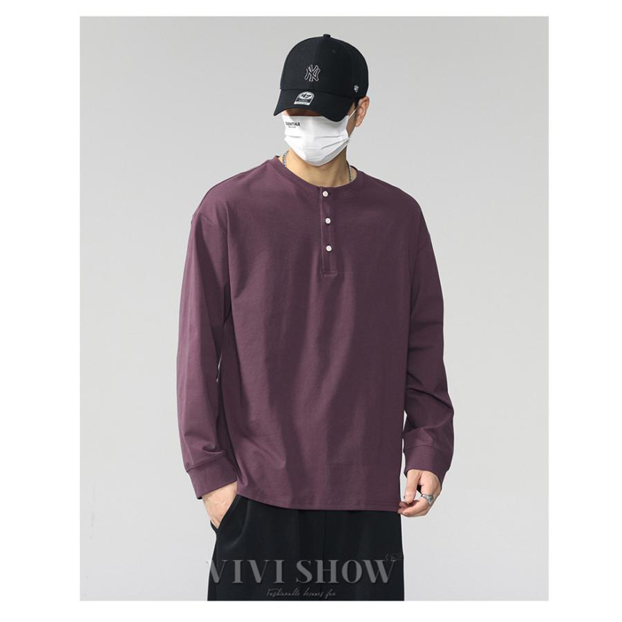 ロンT Tシャツ メンズ トップス カットソー 長袖Tシャツ ヘンリー