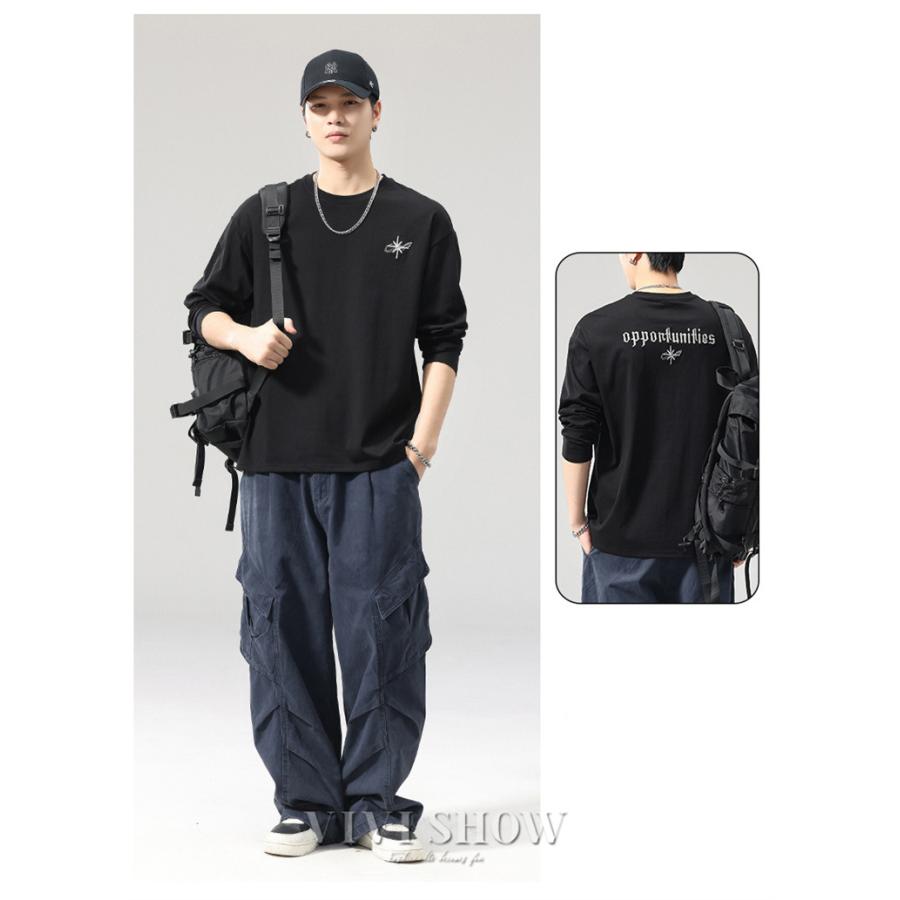 LEONARD 葉柄 長袖トップス メンズ トップス 長袖 tシャツ クルーネック ロンT 秋服 秋物 春