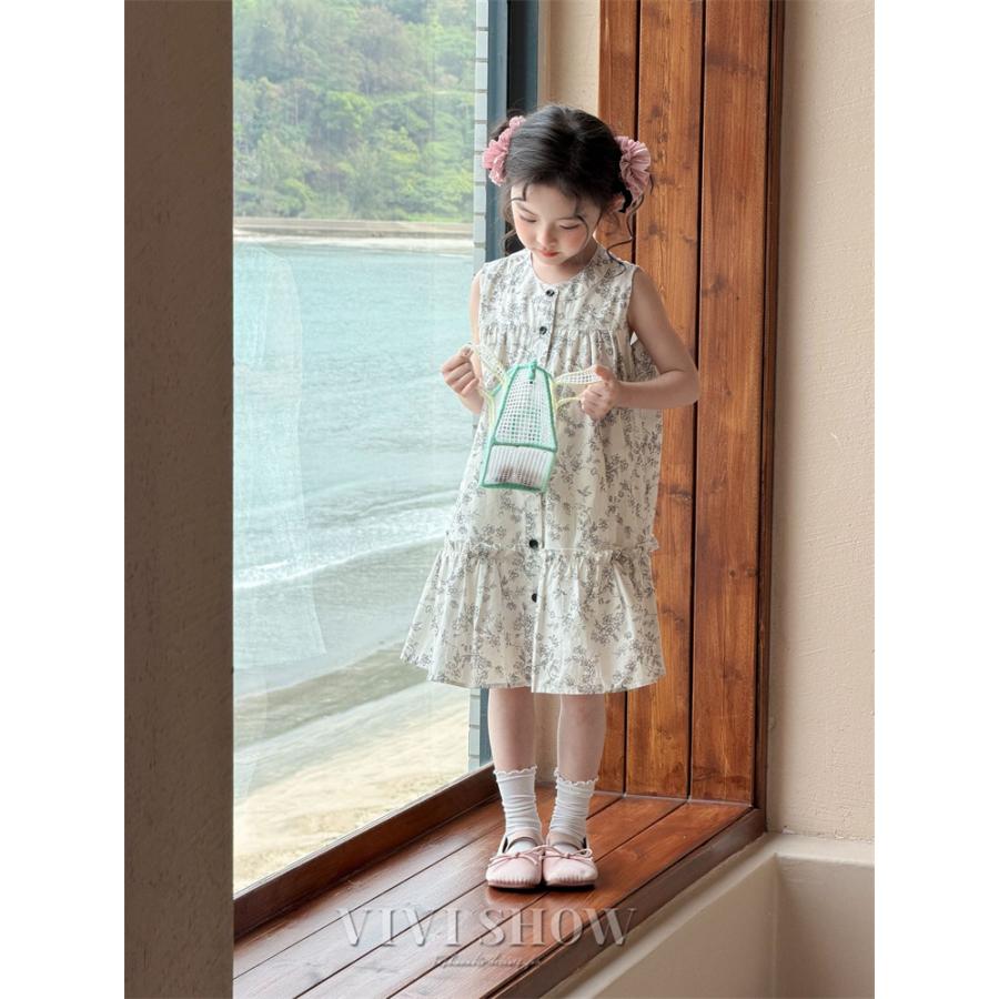 APOLINA 花柄 ノースリーブワンピース 5-7歳 ワンピース 子供 ガールズ ノースリーブ 女の子 夏 コットンワンピース