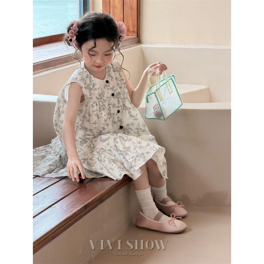ワンピース 子供 ガールズ ノースリーブ 女の子 夏 コットンワンピース