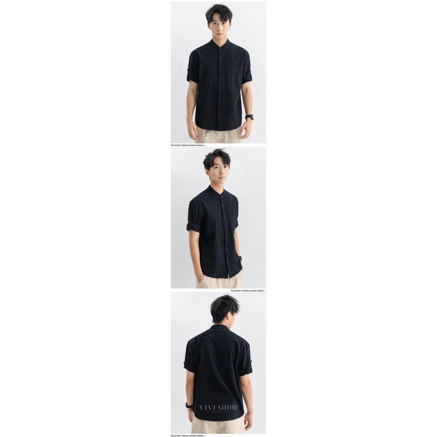 All Blacks 半袖　襟なし　 新品 メンズ 半袖シャツ 襟なし ノーカラー カジュアル トップス シンプル