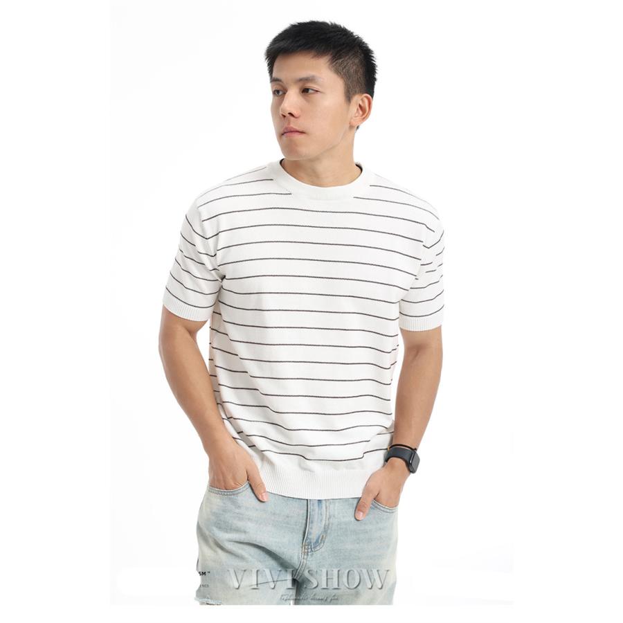 半袖ニット メンズ 春 夏 サマーニット ニットTシャツ ボーダー 半袖