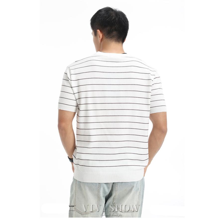 半袖ニット メンズ 春 夏 サマーニット ニットTシャツ ボーダー 半袖
