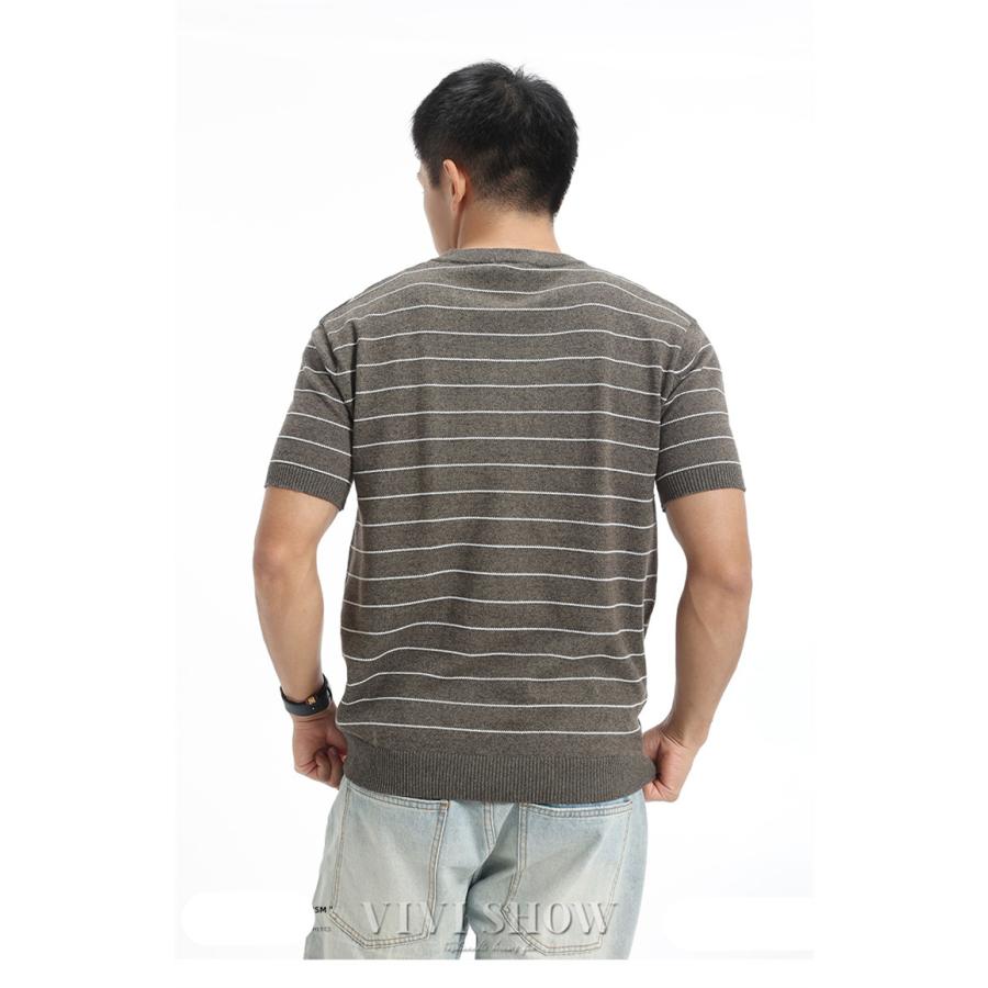 半袖ニット メンズ 春 夏 サマーニット ニットTシャツ ボーダー 半袖
