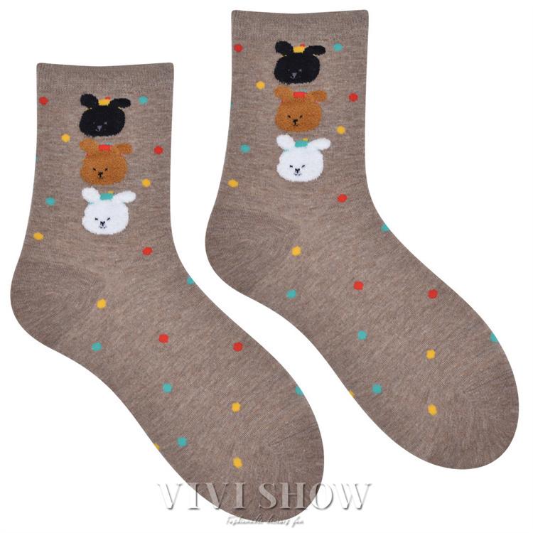 靴下 レディース コットン ソックス くま キャラクター柄 ドット 水玉