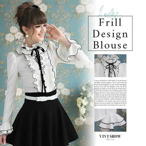 姫系 メイド服 ブラウス レディース ゴスロリ ゴシック フリルシャツ カフェ 制服 可愛い お手伝い 入学式 結婚式 披露宴 パーティ 新作 日本製