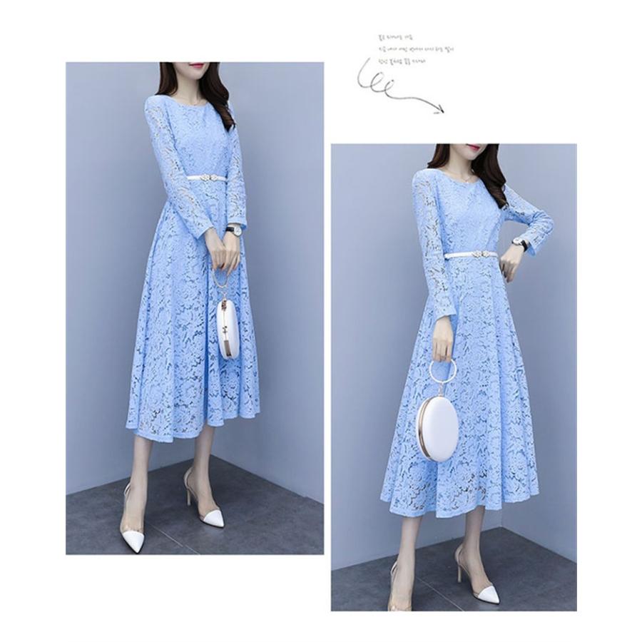 レースワンピース Vネック 袖あり シースルー aライン 大きいサイズ