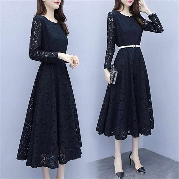 23区 大きいサイズ　ネイビーブルー レース袖 Aラインワンピース 23区 袖レースAラインワンピース パーティードレス レンタル