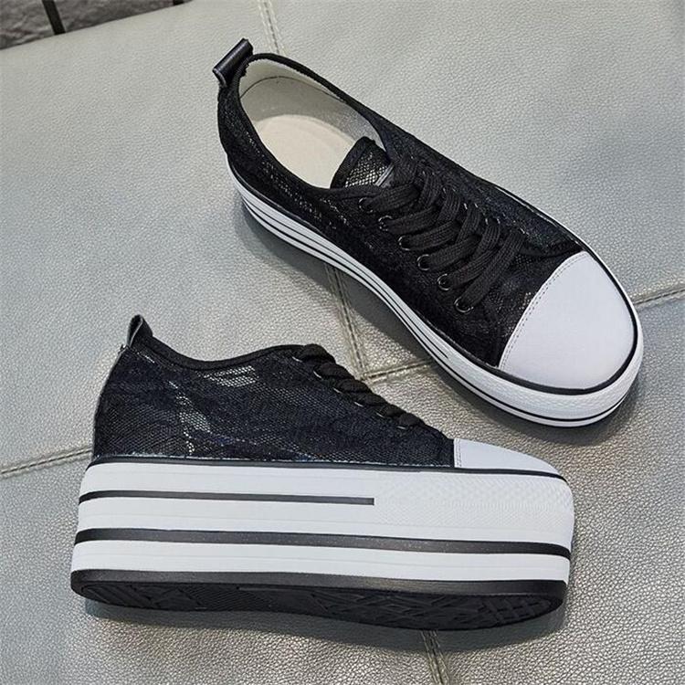 厚底 スニーカー レディース インヒール レース 刺繍 運動靴 通気性 春