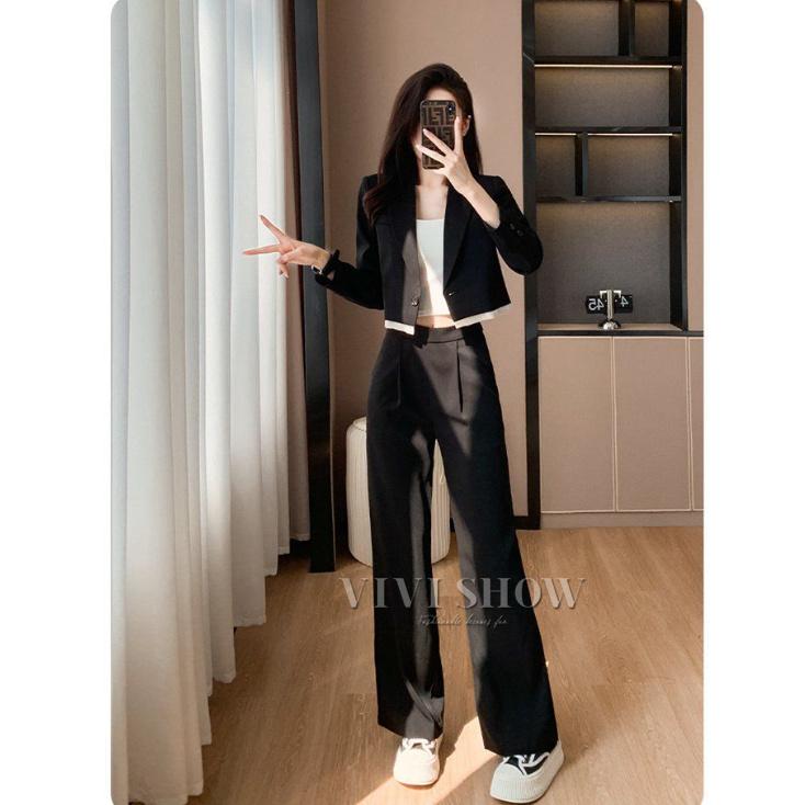 パンツスーツ レディース セットアップ 上下2点セット 長袖 ショート丈