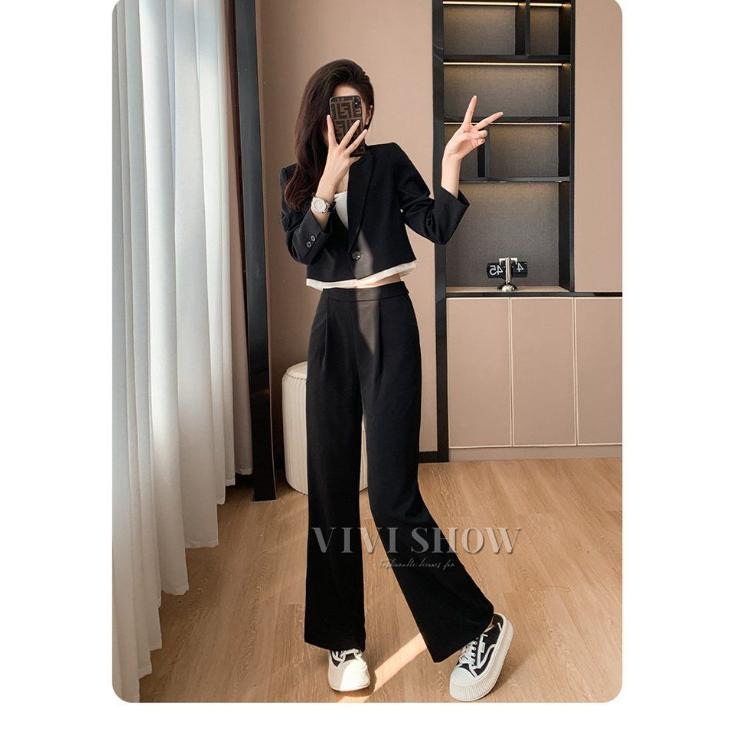 パンツスーツ レディース セットアップ 上下2点セット 長袖 ショート丈