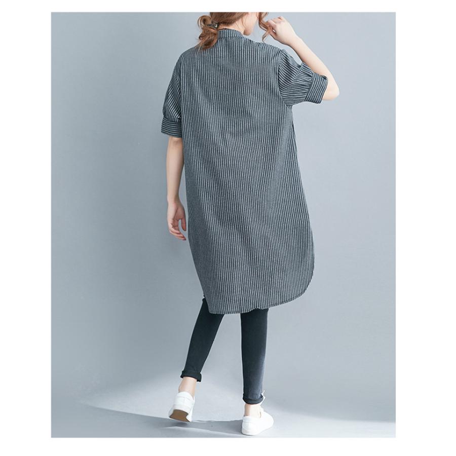 ブラウス トップス チュニック シャツ 半袖 ロングシャツ レディース